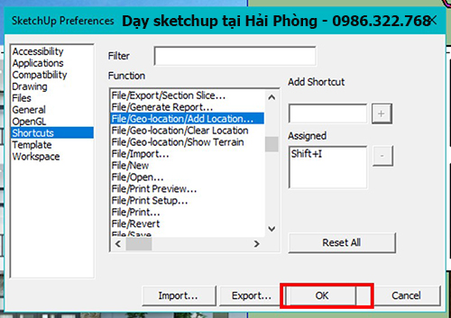 Bước đặt phím tắt trong sketchup