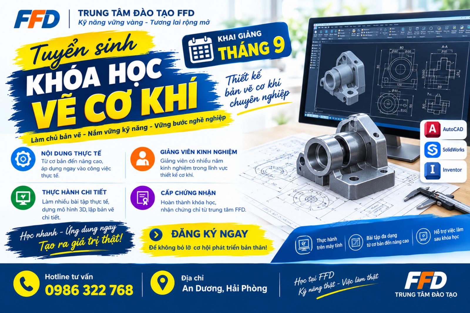Tuyển sinh khóa học vẽ cơ khí tháng 9 năm 2026