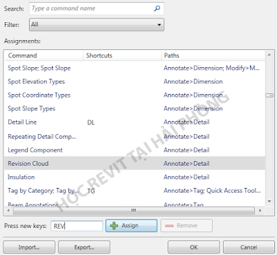 Hướng dẫn cách đặt phím tắt trong Revit