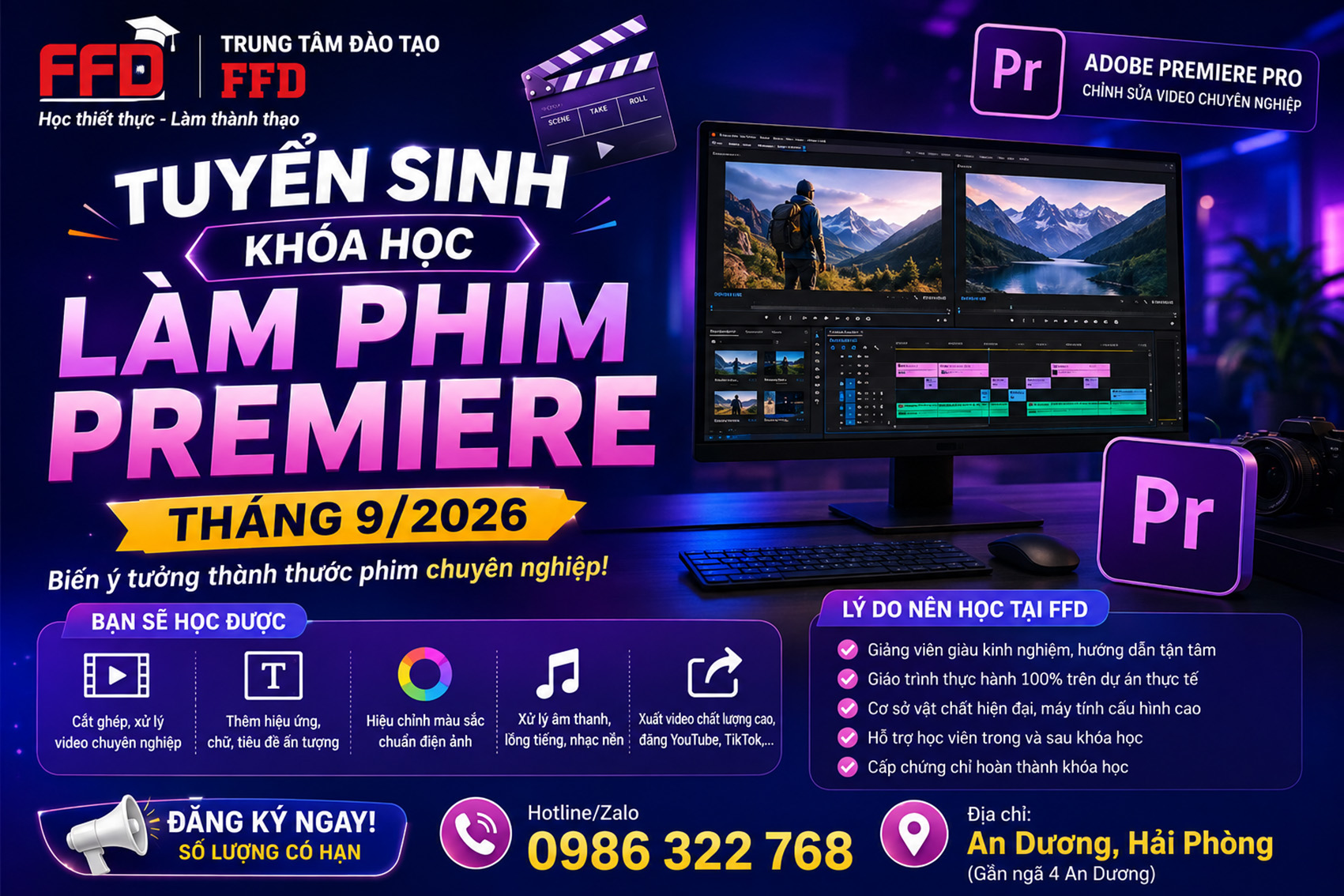 Tuyển sinh khóa học làm phim Premiere tháng 9 năm 2026